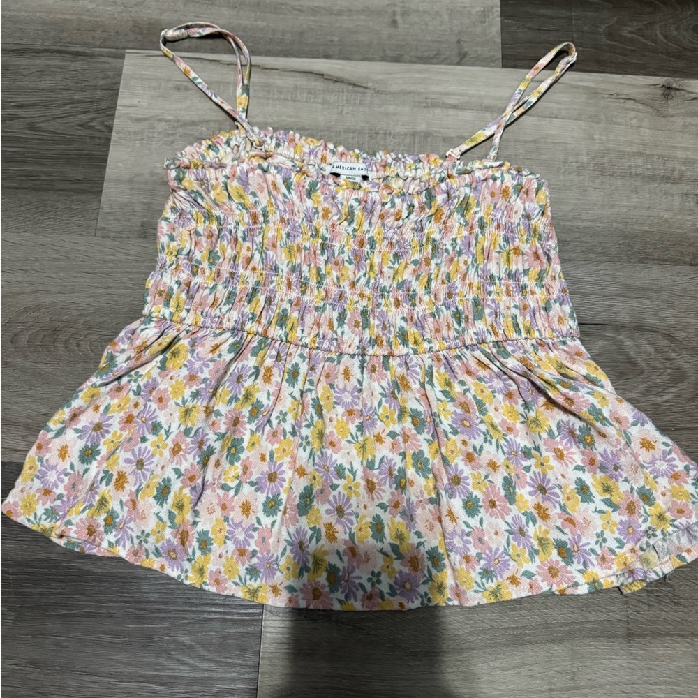 American Eagle Outfitters Pastel Floral Smocked Top